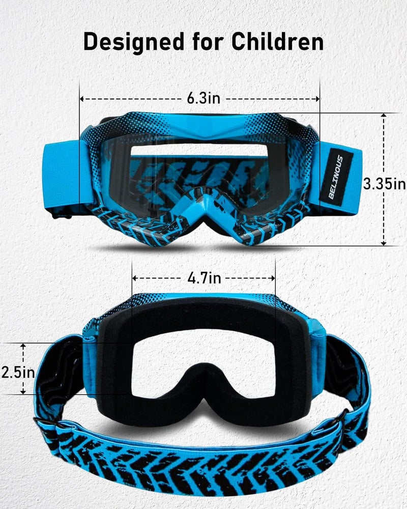 BELINOUS Kid Riding Goggles for ATV Dirt Bike Motorcycle Motorcross MX, Youth Dirt Bike Goggles for Kids 3-12 with Soft Strap - Image 2